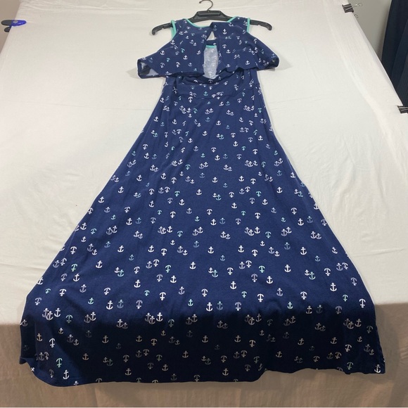 SO Maxi Stretch Dress Tank top sleeves anchor pattern Casual dress size 16 - Picture 13 of 14